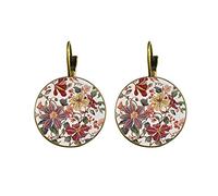 Goodplan Vintage fleur imprimée pendentif rond fille dormeuses boucles d'oreilles bijoux de fête - argent durable et utile