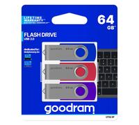 GOODRAM UTS2-3P - Clé USB - 64 Go - USB 2.0 - bleu, rouge, violet (pack de 3)