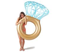 Goods+Gadgets® Bouée Gonflable Diamant 140x120 cm - Anneau Piscine Or | Île de bain en forme de bague diamant or et bleu - PVC résistant - double valve anti-fuite
