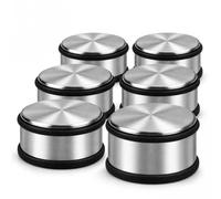 GOODS+GADGETS® Butée de Porte Inox 1,2 kg - Lot de 6 Design | Acier inoxydable brossé & anneau caoutchouc - cale-porte sans perçage, 11x6 cm, finition satin argent