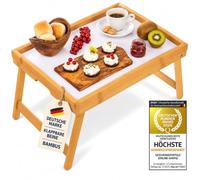 GOODS+GADGETS® Plateau Petit Déjeuner Bambou - Table de Lit Pliable | Pieds verrouillables, bord surélevé anti-déversement - 50x30x22 cm, rangement ultra-plat 6 cm