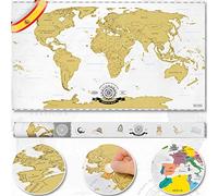 GOODS+GADGETS Scrape Off World Map Gold Carte du monde à gratter librement, taille XXL, 82 x 45 cm, décoration murale de luxe, version espagnole