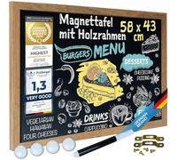 GOODS+GADGETS® Tableau Ardoise Magnétique Mural - Cadre Bois 43x58 cm | Crayon craie + 4 aimants inclus - surface laquée effaçable - 2 tailles au choix - montage facile