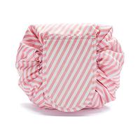 GOODS+GADGETS® Trousse de Maquillage avec Cordon de Serrage - Rayures | Trousse de toilette voyage grande capacité - ouverture instantanée en un geste - motif rayures roses