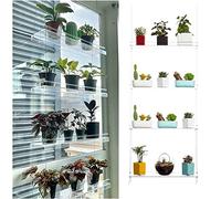 GOODSH Dégager Étagère à Plantes Suspendue pour Fenêtre Étagères Flottantes Murales en Acrylique Support De Fleur Transparent Réglable en Hauteur Etagère D'exposition pour Balcon Décorations,4 Tier