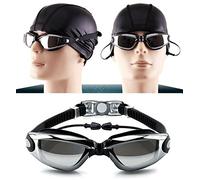 Goodsmiley Lunettes de natation pour personnes myopes, UV400, anti-buée, étanche, avec écouteurs boutons, pince-nez, pour hommes, femmes et enfants, noir