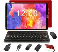 GOODTEL Tablette 10 Pouces Android 4Go RAM + 64Go ROM avec 8 Cœurs | Batterie 8000mAh | Double Caméra 5+8MP | Bluetooth | WiFi | MicroSD 4-256 Go, avec Cas, Clavier et Souris - Rouge