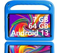 GOODTEL Tablette Android 7" pour enfants | Système Android avec 7 Go + 64 Go de mémoire | Bluetooth/double caméra/jeux éducatifs et jeux pour parents | Housse de protection anti-éclaboussures EVA (BLU