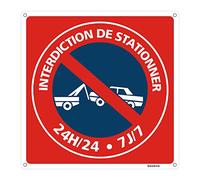 Goodvia Panneau Interdiction de Stationner Aluminium Réfléchissant Carré 300 mm, Stationnement Interdit 24H/24 7J/7 Panneau Durable, Imperméable et Résistant aux UV, 1PC