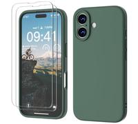 GOODVISH 3 en 1 Coque pour iPhone 16 avec 2 Verre Trempé 6.1", Pine Vert | Silicone Liquide Case, 360° Protection Étui Précise Résistant aux Rayures Antidérapant Phone 16 Case