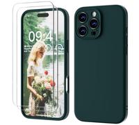 GOODVISH 3 en 1 Coque pour iPhone 16 Pro avec 2 Verre Trempé, Vert Foncé | Silicone Liquide Case, 360° Protection Étui Précise Résistant aux Rayures Antidérapant Phone 16 Pro Case 6.3"