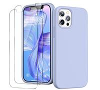 GOODVISH 3 en 1 Coque Silicone Liquide pour iPhone 12/12 Pro 6,1 Pouces - avec 2 Verre Trempé - Étui de Protection Antichoc en Microfibre Douce[Résistant aux Rayures] [Antidérapant], Bleu Ciel
