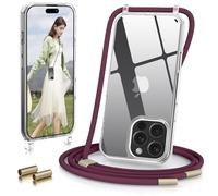 GOODVISH Coque pour iPhone 16 Pro Max avec Cordon de Collier, Vin Rouge | Transparente Coque Bumper Etui Housse avec Cordon Réglable Téléphone Lanyard Case Antichute Collier Cover 6,9 Pouces TPU