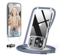 GOODVISH Coque pour iPhone 17 Pro Max avec Cordon de Collier, Transparente Coque Bumper Etui Housse avec Cordon Réglable Téléphone Lanyard Case Antichute Collier Phone Cover 6,9" TPU, Bleu