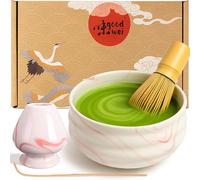 Goodwei Ensemble à Thé Matcha Premium - Bol de cérémonie, Fouet et Support (Pink Marmor, 80), Céramique, 430 ml