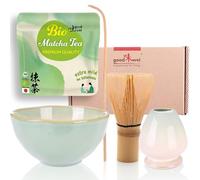 Goodwei Ensemble de Cérémonie Thé Matcha: Bol Céramique, Fouet à Matcha, Cuillère et 30g de Thé Vert Matcha Biologique (Hasunomi)