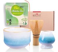 Goodwei Ensemble de Cérémonie Thé Matcha: Bol Céramique, Fouet à Matcha, Cuillère et 30g de Thé Vert Matcha Biologique (Rindō)