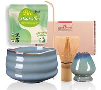 Goodwei Ensemble de Cérémonie Thé Matcha: Bol Céramique, Fouet à Matcha, Cuillère et 30g de Thé Vert Matcha Biologique (Menouseki)