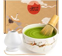 Goodwei Matcha Ensemble à Cérémonie Thé Japonais Kit Bol, Fouet et Porte Fouet - Marbre (Blanc, 120)