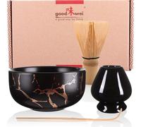 Goodwei Matcha Ensemble à Cérémonie Thé Japonais Kit Bol, Fouet et Porte Fouet - Marbre (Noir, 80)