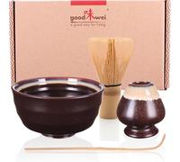 Goodwei Matcha Kit avec balai à matcha, bol à Matcha artisanal et porte-balai en céramique | Coffret cadeau (Kumo)