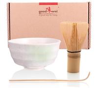 Goodwei Matcha Kit avec bol à matcha en céramique, fouet à matcha et cuillère en bambou | Ensemble cadeau pour débutants (Shiro)