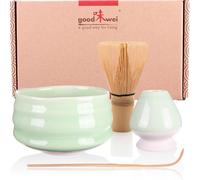 Goodwei Matcha Kit | Bol Matcha Artisanal Chawan, Cuillère e Fouet à Matcha avec Support de Fouet en Céramique au design assorti | Service à Thé Japonais (Minto, 80)