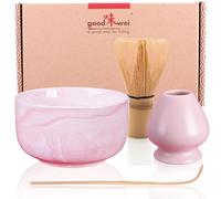 Goodwei Matcha Kit | Bol Matcha Artisanal Chawan, Cuillère e Fouet à Matcha avec Support de Fouet en Céramique au design assorti | Service à Thé Japonais (Pinku, 80)