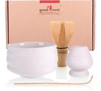 Goodwei Matcha Kit | Bol Matcha Artisanal Chawan, Cuillère e Fouet à Matcha avec Support de Fouet en Céramique au design assorti | Service à Thé Japonais (Miyuki, 80)