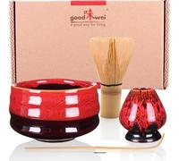 Goodwei Matcha Kit | Bol Matcha Artisanal Chawan, Cuillère e Fouet à Matcha avec Support de Fouet en Céramique au design assorti | Service à Thé Japonais (Yogan, 80)