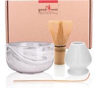Goodwei Matcha Kit | Bol Matcha Artisanal Chawan, Cuillère e Fouet à Matcha avec Support de Fouet en Céramique au design assorti | Service à Thé Japonais (Gurei, 80)