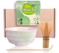 Goodwei Matcha Kit Thé Matcha BIO Japonais avec Fouet Bambou, Bol Artisanal en Céramique | Coffret cadeau (Shiro)