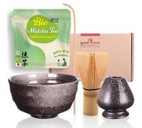 Goodwei Matcha Kit Thé Matcha BIO Japonais avec Fouet Bambou, Bol Artisanal en Céramique et support à fouet | Coffret cadeau (Goma)