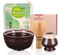Goodwei Matcha Kit Thé Matcha BIO Japonais avec Fouet Bambou, Bol Artisanal en Céramique et support à fouet | Coffret cadeau (Kumo)