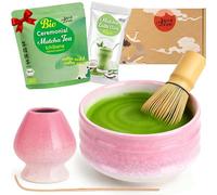 Goodwei Matcha Kit Thé Matcha BIO Japonais avec Fouet Bambou, Bol de Cérémonie en Céramique et support à fouet | Coffret cadeau (Sakura)