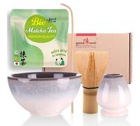 Goodwei Matcha Kit Thé Matcha BIO Japonais avec Fouet Bambou, Bol de Cérémonie en Céramique et support à fouet | Coffret cadeau (Kiri)