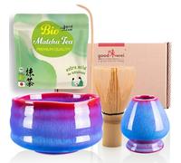Goodwei Matcha Kit Thé Matcha BIO Japonais avec Fouet Bambou, Bol de Cérémonie en Céramique et support à fouet | Coffret cadeau (Seiun)