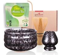 Goodwei Matcha Kit Thé Matcha BIO Japonais avec Fouet Bambou, Bol de Cérémonie en Céramique et support à fouet | Coffret cadeau (Tetsu)