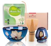 Goodwei Matcha Kit Thé Matcha BIO Japonais avec Fouet Bambou, Bol de Cérémonie en Céramique et support à fouet | Coffret cadeau (Magnolia)