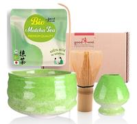 Goodwei Matcha Kit Thé Matcha BIO Japonais avec Fouet Bambou, Bol de Cérémonie en Céramique et support à fouet | Coffret cadeau (Midori)