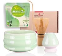Goodwei Matcha Kit Thé Matcha BIO Japonais avec Fouet Bambou, Bol de Cérémonie en Céramique et support à fouet | Coffret cadeau (Minto)