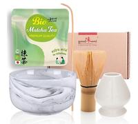 Goodwei Matcha Kit Thé Matcha BIO Japonais avec Fouet Bambou, Bol de Cérémonie en Céramique et support à fouet | Coffret cadeau (Gurei)