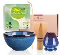 Goodwei Matcha Kit Thé Matcha BIO Japonais avec Fouet Bambou, Bol de Cérémonie en Céramique et support à fouet | Coffret cadeau (Safaia)