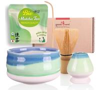 Goodwei Set Matcha BIO Complet avec Bol Matcha en Céramique, Fouet à Matcha Chasen et Support | Coffret Cadeau Cérémonie du Thé (Sumi)