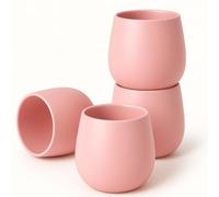 Goodwei Tasses à thé japonaises - Lot de 4 Tasses en céramique sans anse, forme arrondie et design minimaliste - Idéal pour le thé, matcha, sake, café ou expresso (Camellia Pink)