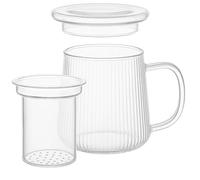 goodwei Théière en verre - 2 en 1 - Tasse à thé et théière avec filtre en verre amovible et couvercle - Tasse à thé avec infuseur pour thé en vrac - Neutre au goût et aux arômes