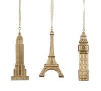 Goodwill Empire State/Eiffel/Big Ben Ornement Doré 12,5 cm Lot de 3