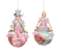 Goodwill Lot de 2 décorations de Noël à suspendre Alice et lapin au pays des merveilles sur une boule de bonbons 18 cm, bleu et rose