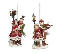 Goodwill Lot de 2 décorations de Noël chanteurs en résine Rouge et vert 13 cm