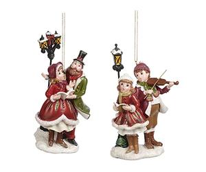 Goodwill Lot de 2 décorations de Noël chanteurs en résine Rouge et vert 13 cm